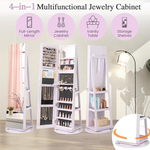 LOKO 360° Swivel Jewelry Cabinet, Lockable Jewelry Organizer (Lavender) - color: Lavender