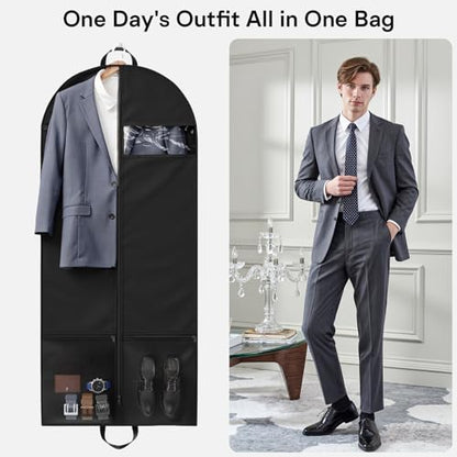 2 Pack Heavy Duty Garment Bags for Travel Suit Bags, Dress Bags, Garment Bags for Hanging Clothes with Pockets Men's Suit Holder for Cospaly, Shirts, Coats, Dresses (Black, 2Pack 43") - size: 2Pack 43"-2 Mesh Pockets