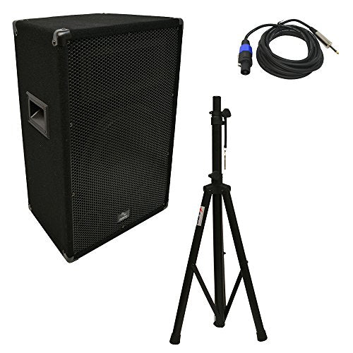 Harmony Audio 12 Inch Passive DJ Speaker Speakon to 1/4" Cables and Stand | 2-Way 450W Venue Series PA Loudspeaker, Karaoke Live Band Rig, Clear Vocals Deep Lows, HA-V12P Cabinet, Mobile Setup