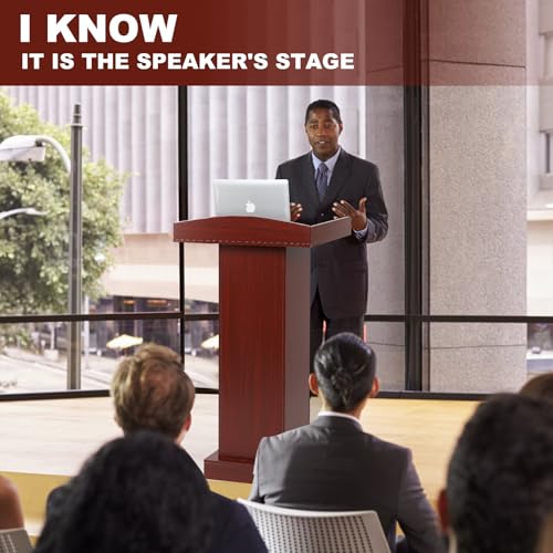 Wooden Podium Lectern Stand with Storage Shelves, Presentation Pulpit for Church Classroom (Reddish Brown) - color: Reddish Brown
