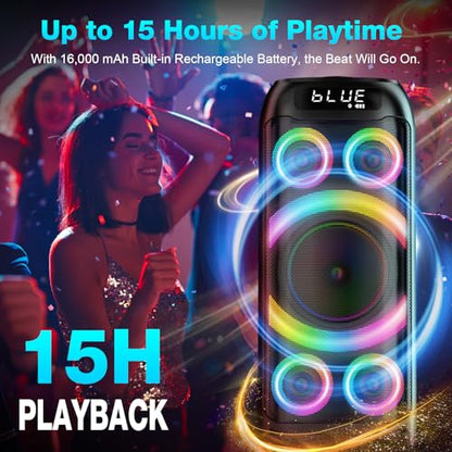 Bluetooth Speaker, 160W Peak Powerful Loud Stereo Sound Deep Bass Wireless Boombox Portable Large Party Speakers with Subwoofer TWS Pairing Dynamic LED Light for Outdoor Camping Backyard Events