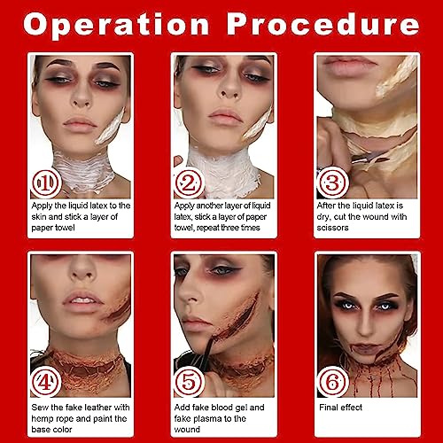 MEICOLY Light Flesh Liquid Latex with Sponge,Halloween Costume SFX Special Effects Makeup for Scar Burn Monster Zombie Cut Wound Skin Wrinkle,Liquid Latex Glue for Bald Cap,Yarn Wood Makeup - color: light flesh liquid latex