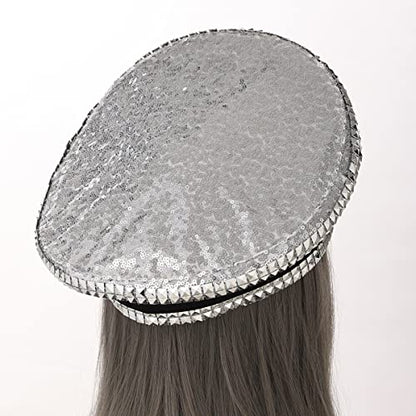 GRACEART Women's Burning Man Sequin Hat Mucis Festival Military Captain Hats Steampunk Caps with Goggles - style: Style-16(with Goggle)