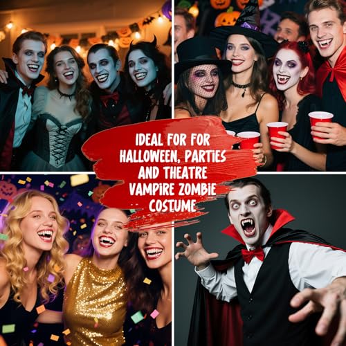 Vampire Makeup Set - Fake Teeth Kit with Washable Fake Blood Realistic vampire teeth, Red Lipstick, Halloween SFX Cosplay Makeup Set for Vampire Costumes , Theatre,Cosplay - color: Red