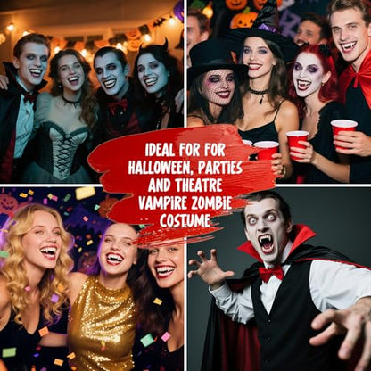 Vampire Makeup Set - Fake Teeth Kit with Washable Fake Blood Realistic vampire teeth, Red Lipstick, Halloween SFX Cosplay Makeup Set for Vampire Costumes , Theatre,Cosplay - color: Red