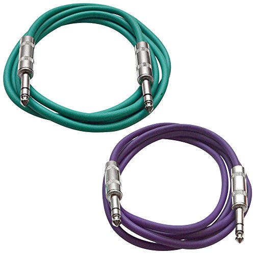 Seismic Audio - SATRX-6-2 Pack of 6' 1/4" TRS Male to 1/4" TRS Male Patch Cables - Balanced - 6 Foot Patch Cord - Green and Purple - color: Green and Purple