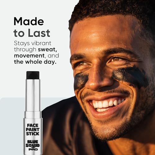 Blue Squid PRO Black Face Paint Stick - Waterproof Body Paint for Adults & Kids Eye Black Baseball, Eyeblack Softball - Vegan Hypoallergenic Twist-Up Non-Toxic Makeup Stick for Cosplay, Sports & SFX - color: Black