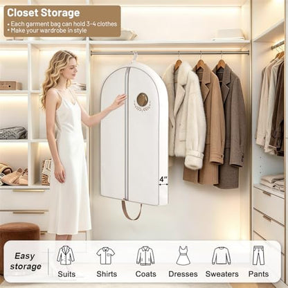 MISSLO 40" Cotton Garment Bags for Travel Waterproof Suit Bag Travel Mens Breathable Suit Cover Foldable Fur Coat Covers for Closet Storage for Women Short Hanging Clothes Bag for Jacket, Shirt, Dress - size: 40 inch