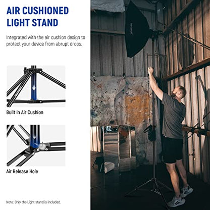 NEEWER 13ft/400cm Air Cushioned Light Stand, Heavy Duty Metal Photography Tripod Stand with 1/4” to 3/8” Reversible Screw Adapter and 3 Way Mounting Interface, Load Capacity: 6.5lb/3kg, ST-400AC | Photography Tripod Stand, 1/4" to 3/8" Reversible Spigot,