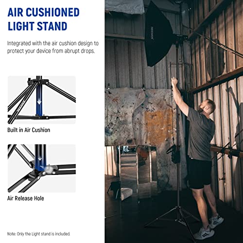 NEEWER 13ft/400cm Air Cushioned Light Stand, Heavy Duty Metal Photography Tripod Stand with 1/4” to 3/8” Reversible Screw Adapter and 3 Way Mounting Interface, Load Capacity: 6.5lb/3kg, ST-400AC | Photography Tripod Stand, 1/4" to 3/8" Reversible Spigot,