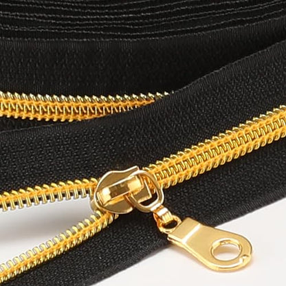 Sawoake 10 Yards Bulk Zipper(#5), Black Nylon Coil Zipper with Gold Teeth by The Yards, Replacement Sewing Zipper with 10PCS Zipper Sliders for DIY Sewing Craft Bags(#5 Gold Black) - color: Gold-Black