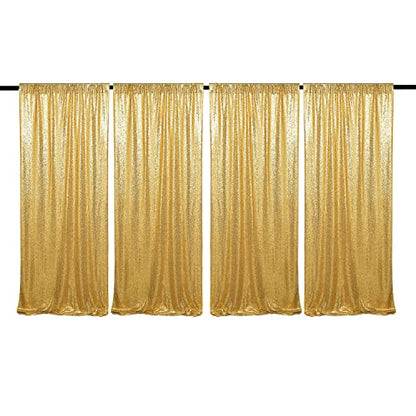 JYFLZQ Gold Sequin Backdrop Curtains for Party 2ft x 8ft 4Panel - color: Gold, size: 2 ft x 8 ft - 4 Panels