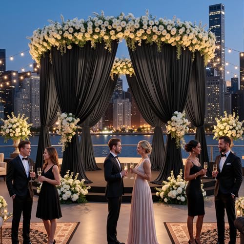 50ftx12ft Black Backdrop Curtain for Wedding Party 10 Panels 5×12FT Tall - color: Black, size: 50ftx12ft (10 Panels W5'xH12')