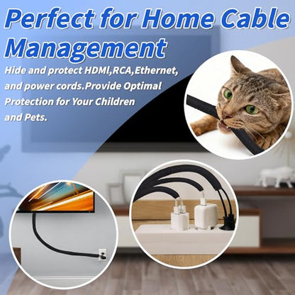 30ft - 3/8in Split Braided Sleeve Cable Management, Self-Wrapping | Flexible loom tubing protects wires from abrasion and heat. Great for automotive, TV, computer, and home electrical use. - size: 3/8inx30ft