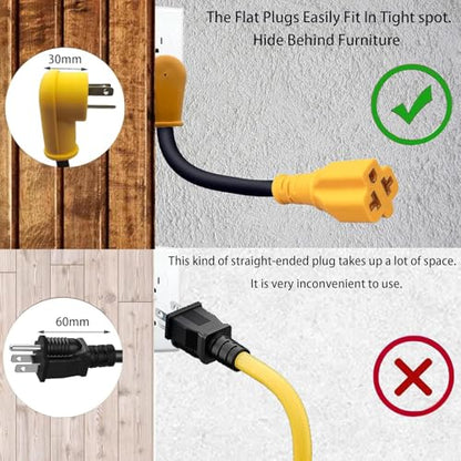 12AWG Heavy-Duty 1Ft 4-in-1 Flat Right-Angle AC Plug Adapter | 15-Amp Household to 20-Amp T-Plug Power Extension Cable,NEMA 5-15P to 5-20R/6-15R/6-20R,15A 125V to 20A 250V Extension Cable - size: 1FT extension cord
