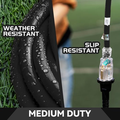 10 Ft Black Outdoor Extension Cord with Lighted End Weatherproof 16 Gauge | UL Certified 16/3 SJTW Cable, 13A Rated, Perfect for Christmas Lights, Garden, Lawn and Outdoor Appliances - size: 10FT, style: 16/3