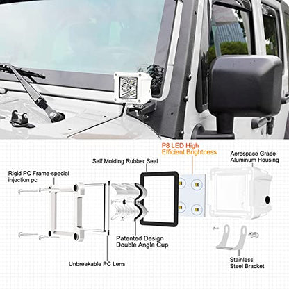 Auxbeam FA Series White Housing 3-Inch 40W Off-Road LED Pod Lights 2-Pack | All White Body, Spot/Pencil Beam, High Focusing, for Marine Boat 4x4 Motorcycle, Offroad LED Cube Lights, Driving Spotlights - color: Spot Beam, All White