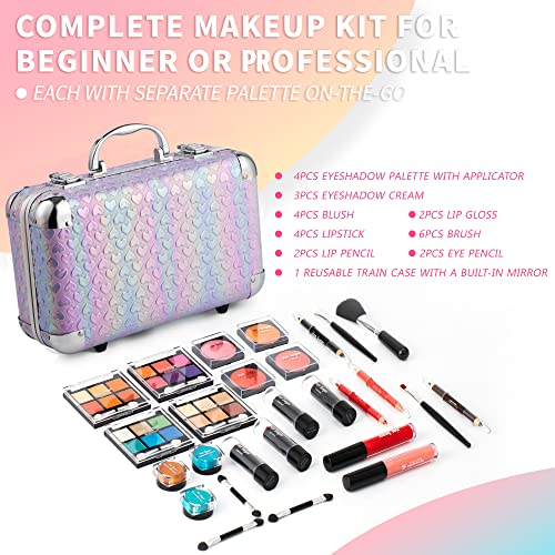 Hot Sugar All In One Makeup Set for Teenager Girls (Purple Heart) | Full makeup kit for beginners includes eye shadow palette, blush, lip gloss, lipstick, lip and eye pencils, brush, mirror. - color: Purple Heart