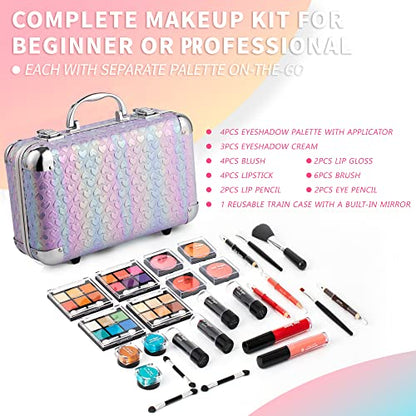 Hot Sugar All In One Makeup Set for Teenager Girls (Purple Heart) | Full makeup kit for beginners includes eye shadow palette, blush, lip gloss, lipstick, lip and eye pencils, brush, mirror. - color: Purple Heart