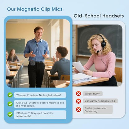 15W Wireless Voice Amplifier for Teachers, Dual Magnetic Lavalier Mics with Noise Reduction, Portable Bluetooth 5.3 PA System for Tour Guide Yoga, 15H Battery Waist-Mount Speaker, 98FT Range (Black) - color: Black