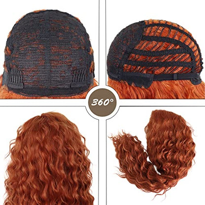 Long Ginger Red Curly Wig Merida Costume Fluffy Waves Free Part Hairline - color: Red