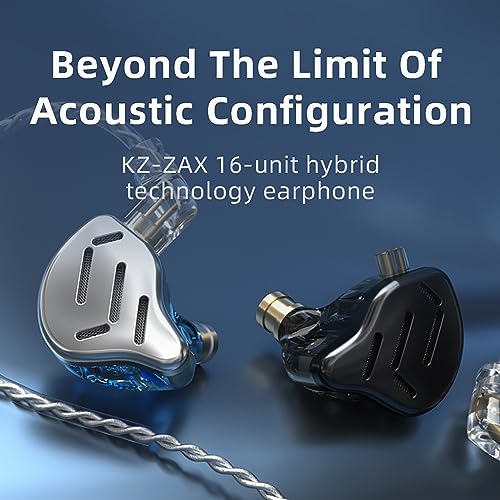 CCA KZ Zax in Ear Monitor Headphones 16 Units 7BA 1DD Hybrid Drivers HiFi IEM Earphones High Clarity Metal Gaming Earbuds with 2 Pin Detachable Cable - color: KZ ZAX Black, size: with mic