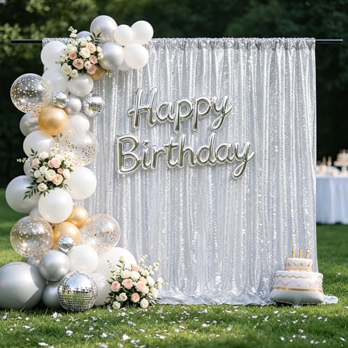 Silver Sequin Backdrop Curtain Drapes 8ftx8ft Glitter Fabric Photo Backdrop | Twilight Sparkle Photo Backdrop Curtain for Wedding/Baby Shower/Pincess Happy Birthday /Graduations/New Years/Theme Party - color: Silver, size: 8ftx8ft