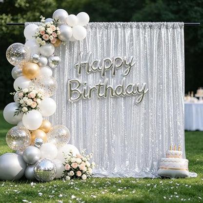 Silver Sequin Backdrop Curtain Drapes 8ftx8ft Glitter Fabric Photo Backdrop | Twilight Sparkle Photo Backdrop Curtain for Wedding/Baby Shower/Pincess Happy Birthday /Graduations/New Years/Theme Party - color: Silver, size: 8ftx8ft