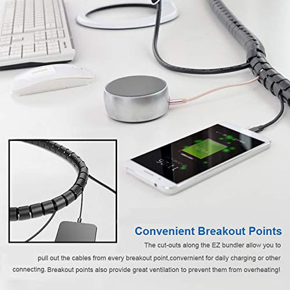 10FT Cable Management Sleeve EZ Cord Bundler 1" Diameter w/Zip Clip Zipper Wire Wrap Cord Organizer Cable Tube Hider Flexible & Expandable Home & Office Wire Concealer for PC TV Computer Cinema - size: 1" Dia
