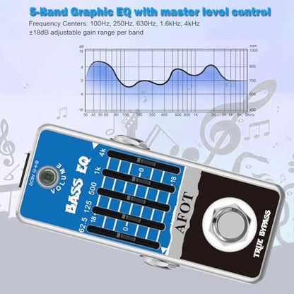 Bass EQ Pedal, 5-Band EQ Pedal Electric Bass Equalizer (62.5Hz 125Hz 500Hz 1kHz 4kHz) Provides ±18dB for Each Band EQ Seeker for Bass True Bypass - color: Blue Bass EQ