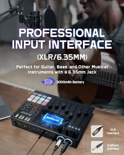 ALABS Fxcaster Podcast Bundle with 7-Channel Soundboard & 25mm XLR Mic | Audio Interface, All-in-One Podcasting Starter Setup, For live streaming, podcasting, TikTok content creation