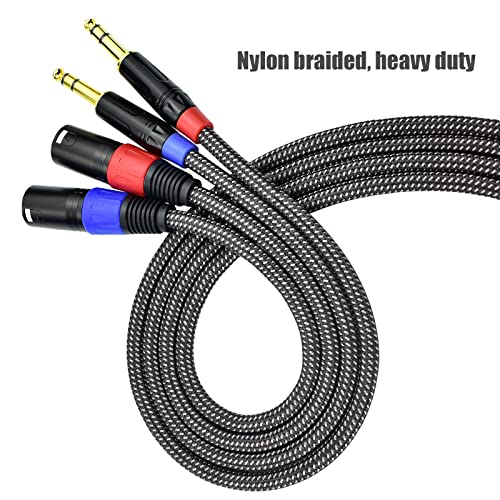 Balanced 1/4" TRS to XLR Male Patch Cable, 15Feet Quarter Inch 6.35mm to 3pin XLR Male Microphone Cable, Heavy Duty Nylon Braided, Gold Plated Plug, for Mixer, Speaker, Studio Monitor -2Pack - size: 15Feet, 2Pack