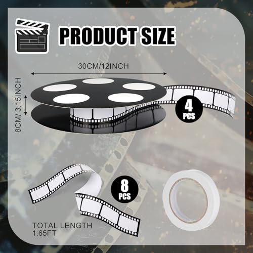 Honoson 4 Pcs Movie Reel Filmstrip Centerpiece Cinema Props Theme Party Decorations Reel Decor for Movie Night Party Decor