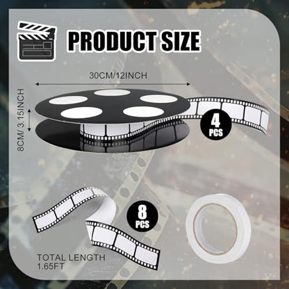 Honoson 4 Pcs Movie Reel Filmstrip Centerpiece Cinema Props Theme Party Decorations Reel Decor for Movie Night Party Decor