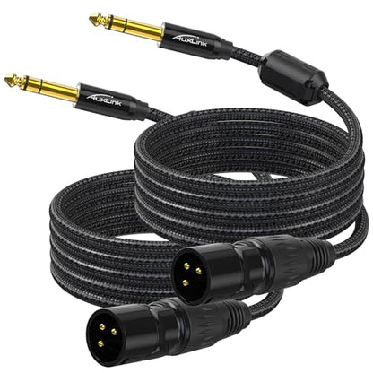 XLR Male to 1/4, TRS to 6.35mm 6ft 2Packs Gold-Plated Connectors Nylon Braided, Quarter Inch to XLR Male Cable for Speakers, Mixers, Amplifiers - size: 6ft - 2P