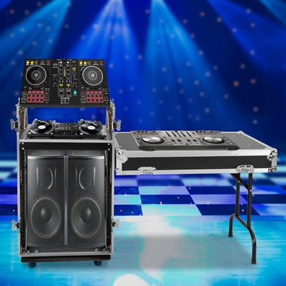 14U PA DJ Pro Audio Rack Road Case w/Slant Mixer Top, Heavy Duty Mobile Studio Equipment Cabinet, Network and Stereo Rack DJ Mixer Rack for Mixers & Live Sound - size: 14U / Side Tables