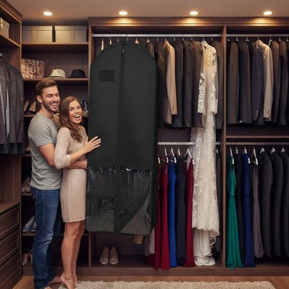 72" Long Wedding Dress Garment Bag with 10" Gusset, Bridal Gown Storage Cover with 4 Pockets, Dress Bag for Women Gowns,Prom,Ballgowns, (Black and Clear) - color: Black and Clear