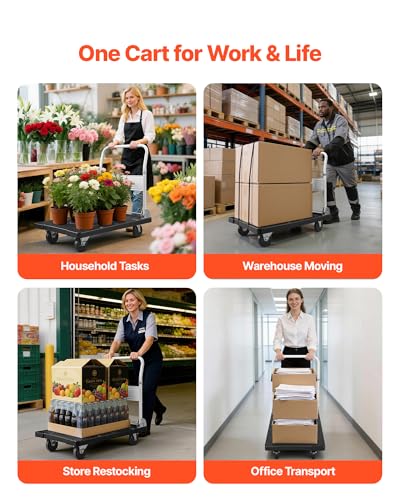 VEVOR Foldable Push Cart Dolly, 660 lbs Capacity, Folding Platform Truck with Swivel Wheels, Moving Platform Hand Truck Flatbed Cart, Space Saving Push Handle, for Easy Storage, 35.2 x 23.4 x 33.5 in - size: 35.2 x 23.4 x 33.5 in/ 895 x 595 x 850 mm