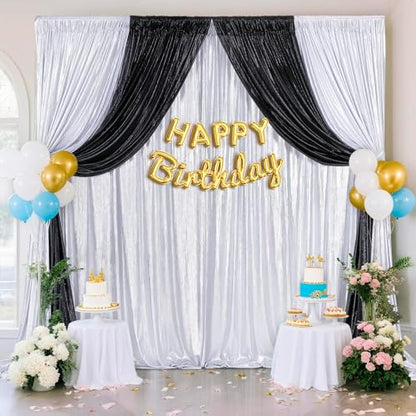 Silver Curtains Backdrop for Wedding Parties, Glitter Blrthday Drapes 4 Panels of 4.8x8FT Wrinkle Free Glitter Photo Backdrop Drapes - color: Silver, size: 4.8FT x 8FT - 4Pcs