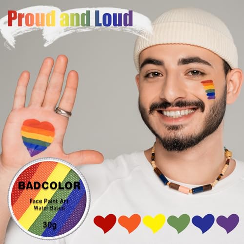 Pride Flag Face Body Paint, Rainbow Face Painting Kit for LGBT Gay Lesbian Pride Day Parades LGBTQ Celebrations Party, Water Based Facepaint for Kids Adults Halloween Cosplay Art Costume SFX Makeup - color: Rainbow Pride
