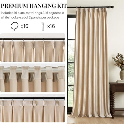 Beige Champagne Velvet Curtains 90 Inch: Pinch Pleated 2 Panels Luxury Living Room Darkening Thermal Insulated Drapes with Hooks- Elegant Soundproof Noise Reducing Back Tab Window Curtain for Bedroom - color: Pinch Pleated | Beige/Champagne, size: 40"W x