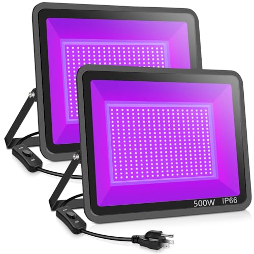 XYCN 2 Pack 500W LED Black Lights,Outdoor Flood Blacklight Light with Plug, IP66 Waterproof 395nm to 410nm forGlow in The Dark, Dance Party, Stage Lighting, Body Paint, Fluorescent Poster, Neon Glow - color: 500w Led Black Light 2pack
