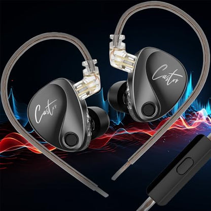 IEM Earphones KZ Castor with Mic - in Ear Monitor Headphones Wired, Black