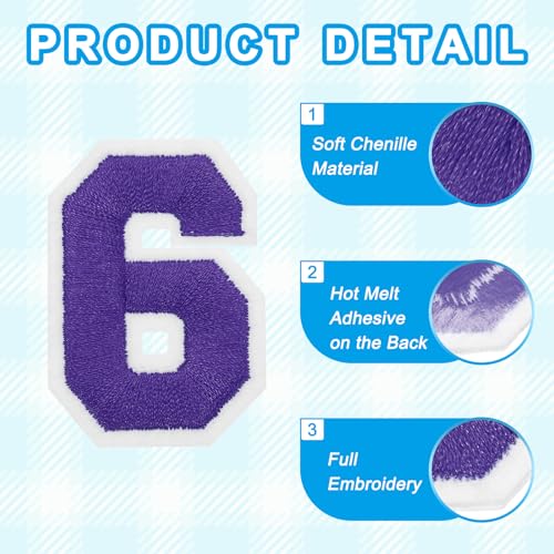 MECCANIXITY Iron on Number Patches 2" Number 6 Iron on Embroidered Patch Sew on Letter Stickers Applique for Repairing Clothing Jeans Shoes Hats DIY(Purple, Pack of 9) - style: Number 6