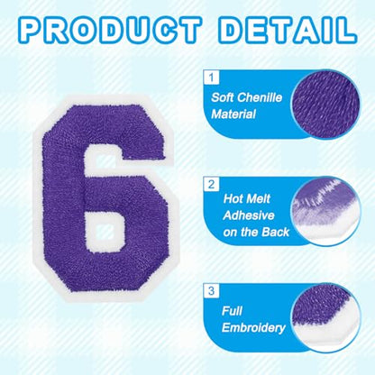 MECCANIXITY Iron on Number Patches 2" Number 6 Iron on Embroidered Patch Sew on Letter Stickers Applique for Repairing Clothing Jeans Shoes Hats DIY(Purple, Pack of 9) - style: Number 6