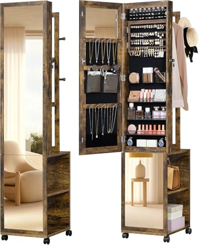 Hzuaneri 8 LEDs Jewelry Cabinet Armoire, 66.9-inch Jewelry Organizer - color: Toasted Oak