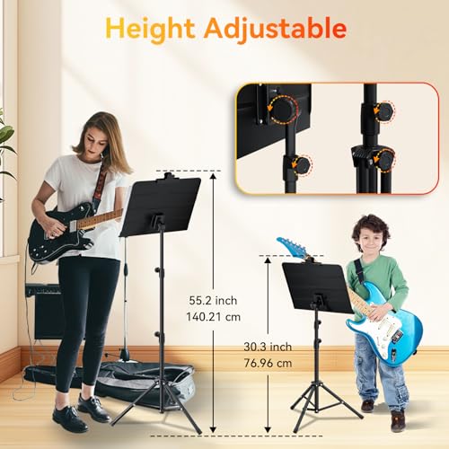 K KASONIC - Dual-Use Folding Sheet Music Stand & Desktop Book Stand with Portable Carrying Bag, Sheet Music Folder & Clip Holder (Black)