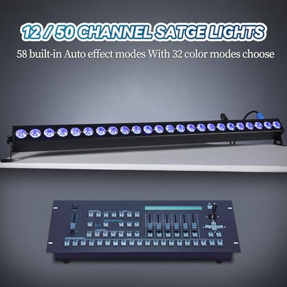 24 LED Stage Lights Bar 120W Professional Wall Wash Lights RGBW UV 6in1 DMX Light 12/50 CH 8-Zone Linear Fixture with 58 Auto Modes, Strobe & Sound Active for Party Club Disco Events Wedding Church - style: 6-in-1 LED
