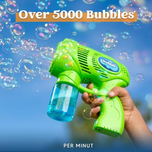 JOYIN 2 Kids Bubble Gun with 2 Bottles Refill Solution, Bubble Machine Gun for Toddlers Kids 4-8, Party Favors, Summer Toy, Outdoors, Easter, Birthday Gift - color: Blue+green