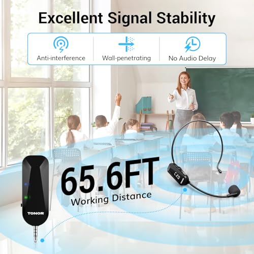 TONOR Wireless Headset Microphone, 2 in 1 UHF Over-Ear Mic System with 20 Channels, 65ft Range Handheld Microfono for Teaching, Fitness, Tour Guide, Compatible with PA, Voice Amplifier, Speaker, TW100